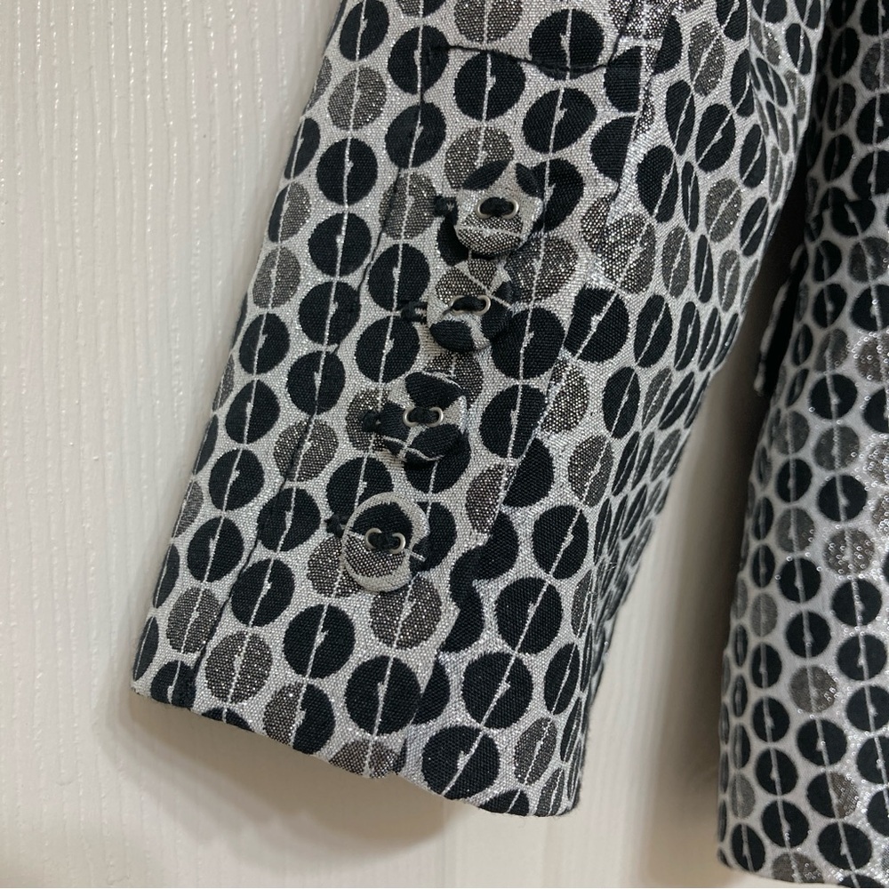 Peter Nygard Women’s Metallic Silver Black 3/4 Sleeve Blazer Jacket 10 Cocktail - Picture 5 of 8